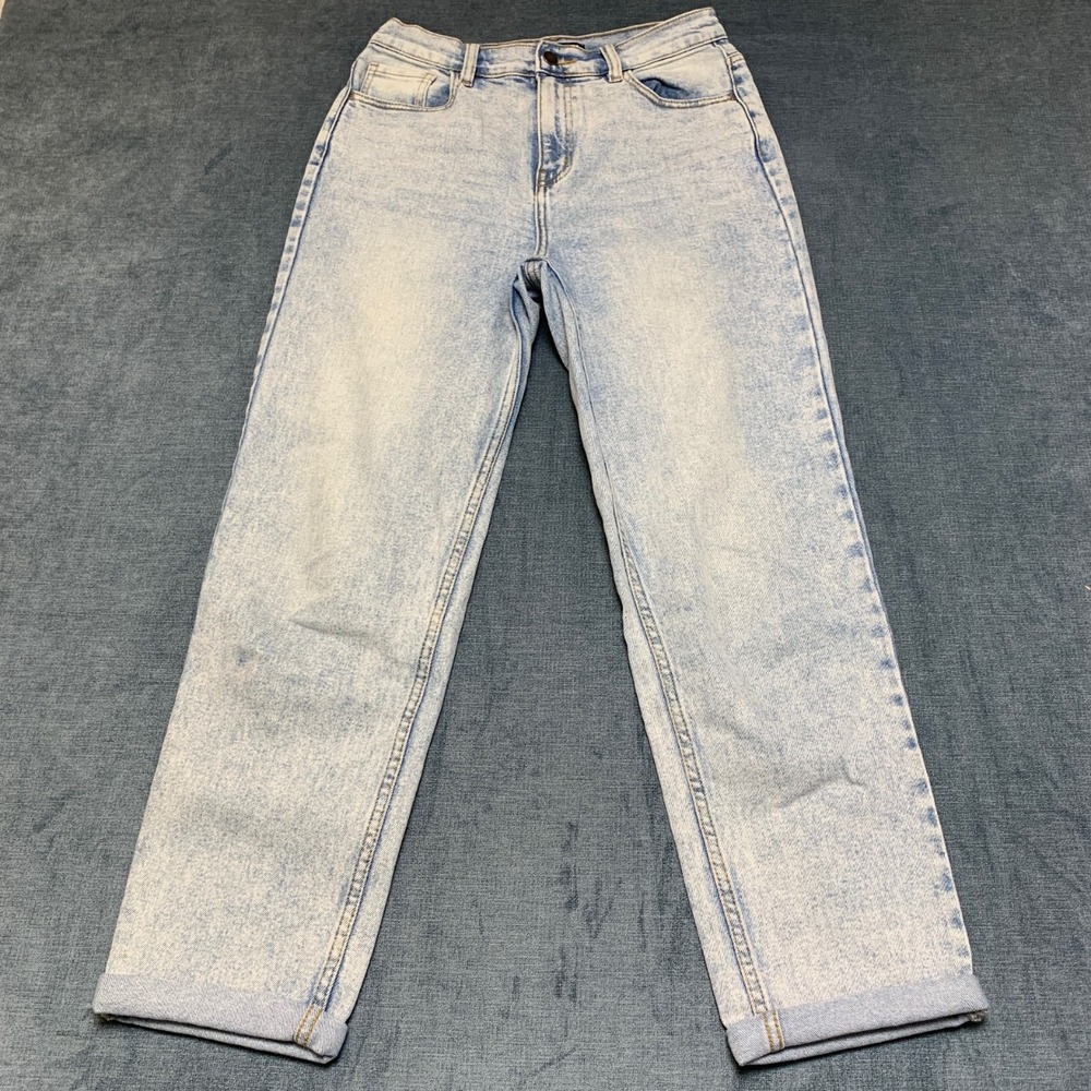 Fashion Nova Mom Jeans Womens 7 29x26.5 Blue Light Wash Straight Leg Cuffed
